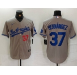 Men's Los Angeles Dodgers #37 Teoscar Hernandez Number Grey With Los Cool Base Stitched Jersey