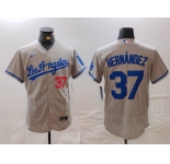 Men's Los Angeles Dodgers #37 Teoscar Hernandez Number Grey With Los Flex Base Stitched Jersey