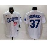 Men's Los Angeles Dodgers #37 Teoscar Hernandez Number White Cool Base Stitched Jersey