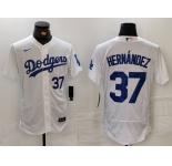 Men's Los Angeles Dodgers #37 Teoscar Hernandez Number White Flex Base Stitched Jerseys
