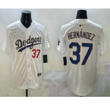 Men's Los Angeles Dodgers #37 Teoscar Hernandez Number White Gold Cool Base Stitched Jersey