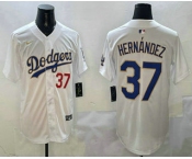 Men's Los Angeles Dodgers #37 Teoscar Hernandez Number White Gold Cool Base Stitched Jersey