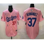 Men's Los Angeles Dodgers #37 Teoscar Hernandez Pink 2025 Tokyo Series Limited Jersey