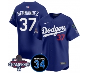 Men's Los Angeles Dodgers #37 Teoscar Hernandez Royal 2024 World Series Champions With Fernando Memorial Patch Vapor Premier Limited Stitched Baseball Jers