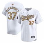 Men's Los Angeles Dodgers #37 Teoscar Hernandez White 2025 Gold Collection Limited Stitched Baseball Jersey