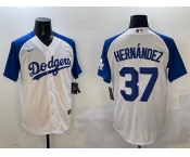 Men's Los Angeles Dodgers #37 Teoscar Hernandez White Blue Cool Base Stitched Baseball Jersey