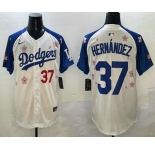 Men's Los Angeles Dodgers #37 Teoscar Hernandez White Royal 2025 Tokyo Series Limited Stitched Jersey