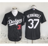 Men's Los Angeles Dodgers #37 Teoscar Hernández Black Cool Base Stitched Baseball Jersey