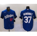 Men's Los Angeles Dodgers #37 Teoscar Hernández Blue Cool Base Stitched Baseball Jersey1