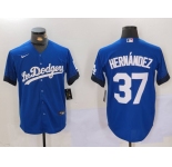 Men's Los Angeles Dodgers #37 Teoscar Hernández Blue Cool Base Stitched Baseball Jersey