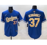 Men's Los Angeles Dodgers #37 Teoscar Hernández Royal 2025 Gold Collection Limited Stitched Baseball Jersey