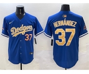 Men's Los Angeles Dodgers #37 Teoscar Hernández Royal 2025 Gold Collection Limited Stitched Baseball Jersey