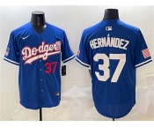 Men's Los Angeles Dodgers #37 Teoscar Hernández Royal With American Flag Patch Limited Stitched Baseball Jersey