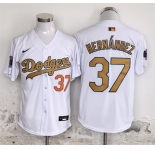 Men's Los Angeles Dodgers #37 Teoscar Hernández White Gold 2025 Cool Base Stitched Baseball Jersey