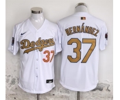 Men's Los Angeles Dodgers #37 Teoscar Hernández White Gold 2025 Cool Base Stitched Baseball Jersey