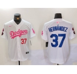 Men's Los Angeles Dodgers #37 Teoscar Hernández White Pink Vin & Kobe Patch Stitched Baseball Jersey1