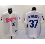 Men's Los Angeles Dodgers #37 Teoscar Hernández White Pink Vin & Kobe Patch Stitched Baseball Jerseys