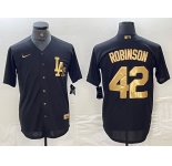 Men's Los Angeles Dodgers #42 Jackie Robinson Black Gold Cool Base Stitched Jersey