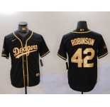 Men's Los Angeles Dodgers #42 Jackie Robinson Black Gold World Series Champions Cool Base Stitched Jersey