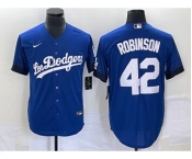 Men's Los Angeles Dodgers #42 Jackie Robinson Blue 2021 City Connect Cool Base Stitched Jersey