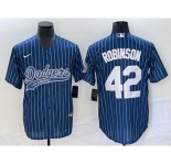 Men's Los Angeles Dodgers #42 Jackie Robinson Blue Pinstripe Cool Base Stitched Baseball Jersey