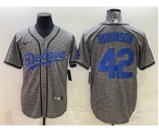 Men's Los Angeles Dodgers #42 Jackie Robinson Grey Gridiron Cool Base Stitched Baseball Jersey