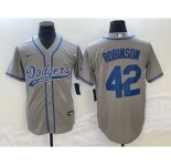 Men's Los Angeles Dodgers #42 Jackie Robinson Grey With Patch Cool Base Stitched Baseball Jersey1