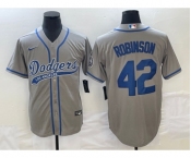 Men's Los Angeles Dodgers #42 Jackie Robinson Grey With Patch Cool Base Stitched Baseball Jersey1