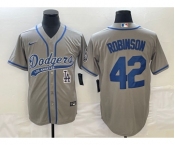 Men's Los Angeles Dodgers #42 Jackie Robinson Grey With Patch Cool Base Stitched Baseball Jersey