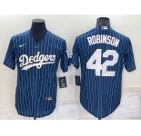 Men's Los Angeles Dodgers #42 Jackie Robinson Navy Blue Pinstripe Stitched MLB Cool Base Nike Jersey