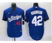 Men's Los Angeles Dodgers #42 Jackie Robinson Number Blue 2021 City Connect Cool Base Stitched Jersey