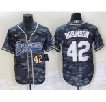 Men's Los Angeles Dodgers #42 Jackie Robinson Number Grey Camo Cool Base With Patch Stitched Baseball Jersey