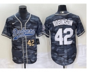 Men's Los Angeles Dodgers #42 Jackie Robinson Number Grey Camo Cool Base With Patch Stitched Baseball Jersey