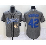 Men's Los Angeles Dodgers #42 Jackie Robinson Number Grey Gridiron Cool Base Stitched Baseball Jersey
