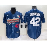Men's Los Angeles Dodgers #42 Jackie Robinson Number Rainbow Blue Red Pinstripe Mexico Cool Base Nike Jersey