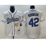 Men's Los Angeles Dodgers #42 Jackie Robinson Number White With Patch Cool Base Stitched Baseball Jersey