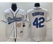 Men's Los Angeles Dodgers #42 Jackie Robinson Number White With Patch Cool Base Stitched Baseball Jersey