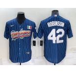 Men's Los Angeles Dodgers #42 Jackie Robinson Rainbow Blue Red Pinstripe Mexico Cool Base Nike Jersey