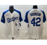 Men's Los Angeles Dodgers #42 Jackie Robinson White Blue Fashion Stitched Cool Base Limited Jersey