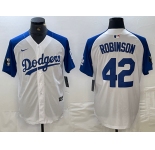 Men's Los Angeles Dodgers #42 Jackie Robinson White Blue Fashion Stitched Cool Base Limited Jerseys