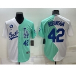 Men's Los Angeles Dodgers #42 Jackie Robinson White Green Number 2022 Celebrity Softball Game Cool Base Jersey1