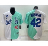 Men's Los Angeles Dodgers #42 Jackie Robinson White Green Number 2022 Celebrity Softball Game Cool Base Jersey