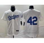 Men's Los Angeles Dodgers #42 Jackie Robinson White No Name Stitched Flex Base Nike Jersey