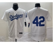 Men's Los Angeles Dodgers #42 Jackie Robinson White No Name Stitched Flex Base Nike Jersey