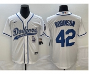Men's Los Angeles Dodgers #42 Jackie Robinson White With Patch Cool Base Stitched Baseball Jersey1