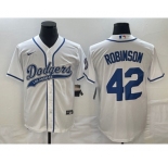 Men's Los Angeles Dodgers #42 Jackie Robinson White With Patch Cool Base Stitched Baseball Jersey