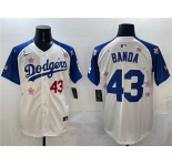 Men's Los Angeles Dodgers #43 Anthony Banda White Royal 2025 Tokyo Series Limited Stitched Baseball Jersey