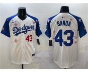 Men's Los Angeles Dodgers #43 Anthony Banda White Royal 2025 Tokyo Series Limited Stitched Baseball Jersey