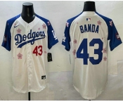 Men's Los Angeles Dodgers #43 Anthony Banda White Royal 2025 Tokyo Series Limited Stitched Jersey