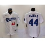 Men's Los Angeles Dodgers #44 Vicente Padilla Number White Cool Base Stitched Jersey